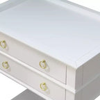 Table de chevet Clara Comfort Pointe, blanche : plateau encastré, 2 tiroirs, étagère ouverte, MDF peint, cadre en bois