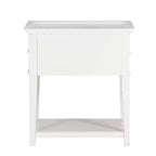 Table de chevet Clara Comfort Pointe, blanche : plateau encastré, 2 tiroirs, étagère ouverte, MDF peint, cadre en bois