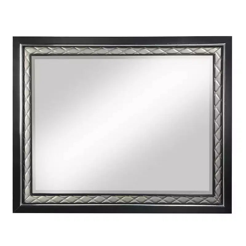 Acme Furniture Nicola Dresser Mirror Silver Synthetic Leather/Black Finish