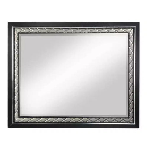 Acme Furniture Nicola Dresser Mirror Silver Synthetic Leather/Black Finish