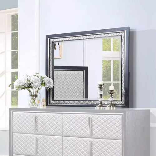Miroir de commode Nicola Acme Furniture Cuir synthétique argenté/Finition noire