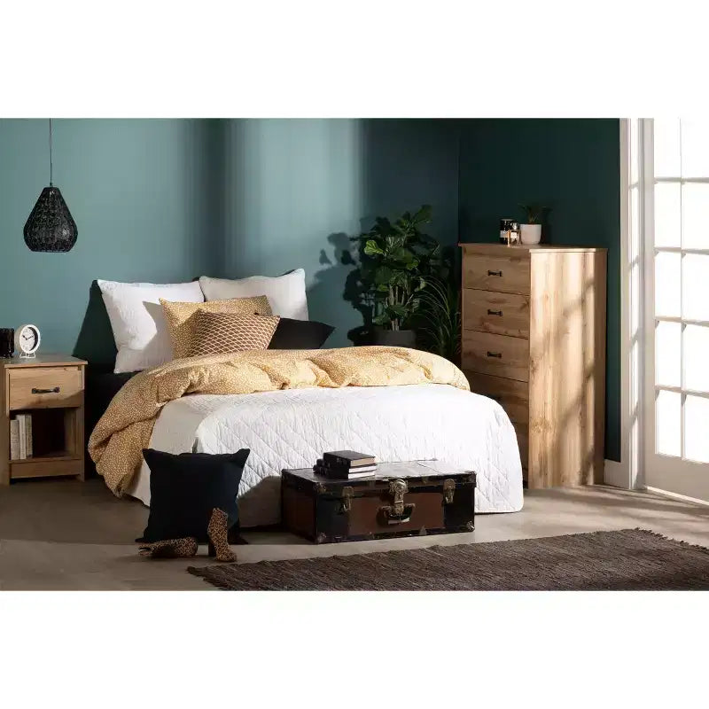 South Shore Tassio 5 Drawer Chest Nordik Oak: Modern Country Style, Metal Slides, Particle Board