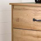 Commode 5 tiroirs South Shore Tassio Chêne Nordique : Style champêtre moderne, coulisses en métal, panneaux de particules