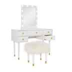 Coiffeuse 5 tiroirs en bois massif Geo avec miroir éclairé et tabouret – Linon : Style Hollywood Glamour