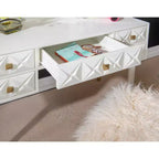 Coiffeuse 5 tiroirs en bois massif Geo avec miroir éclairé et tabouret – Linon : Style Hollywood Glamour