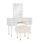 Coiffeuse 5 tiroirs en bois massif Geo avec miroir éclairé et tabouret – Linon : Style Hollywood Glamour