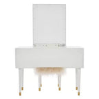 Coiffeuse 5 tiroirs en bois massif Geo avec miroir éclairé et tabouret – Linon : Style Hollywood Glamour