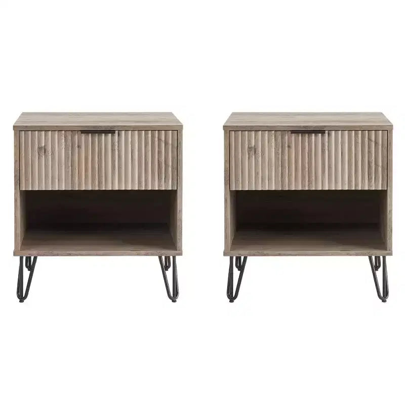 Manhattan Comfort Set of 2 Dumbo Nightstands with Drawer Rustic Gray