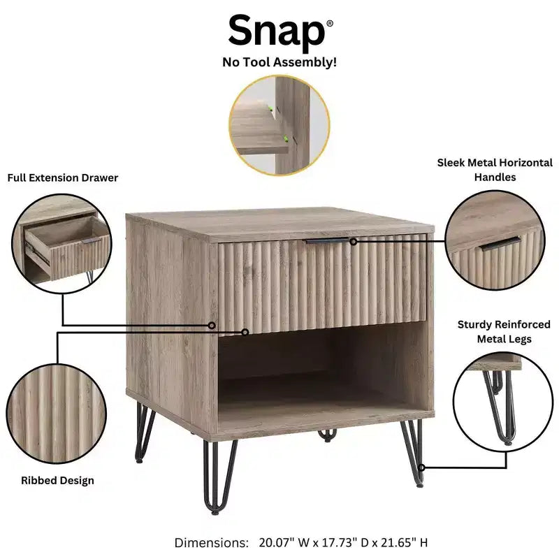 Manhattan Comfort Ensemble de 2 tables de nuit Dumbo avec tiroir gris rustique