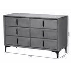 Commode Baxton Studio Etienne en velours 6 tiroirs gris ardoise/noir