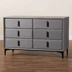 Commode Baxton Studio Etienne en velours 6 tiroirs gris ardoise/noir