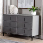 Commode Baxton Studio Etienne en velours 6 tiroirs gris ardoise/noir