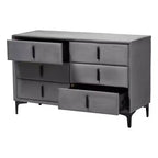 Commode Baxton Studio Etienne en velours 6 tiroirs gris ardoise/noir
