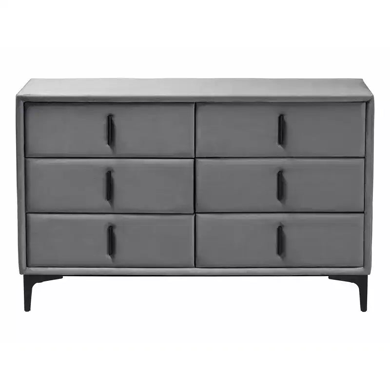 Commode Baxton Studio Etienne en velours 6 tiroirs gris ardoise/noir