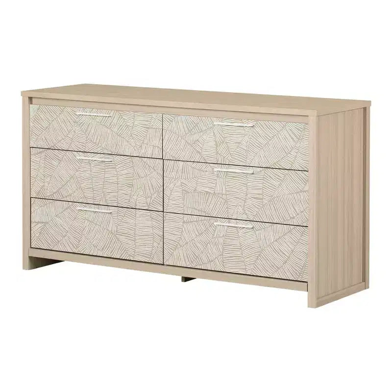Commode double South Shore Orme doux/Blanc : Commode horizontale à 6 tiroirs, Quincaillerie anti-basculement, Fini stratifié, Largeur de 58,5 pouces