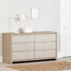 Commode double South Shore Orme doux/Blanc : Commode horizontale à 6 tiroirs, Quincaillerie anti-basculement, Fini stratifié, Largeur de 58,5 pouces