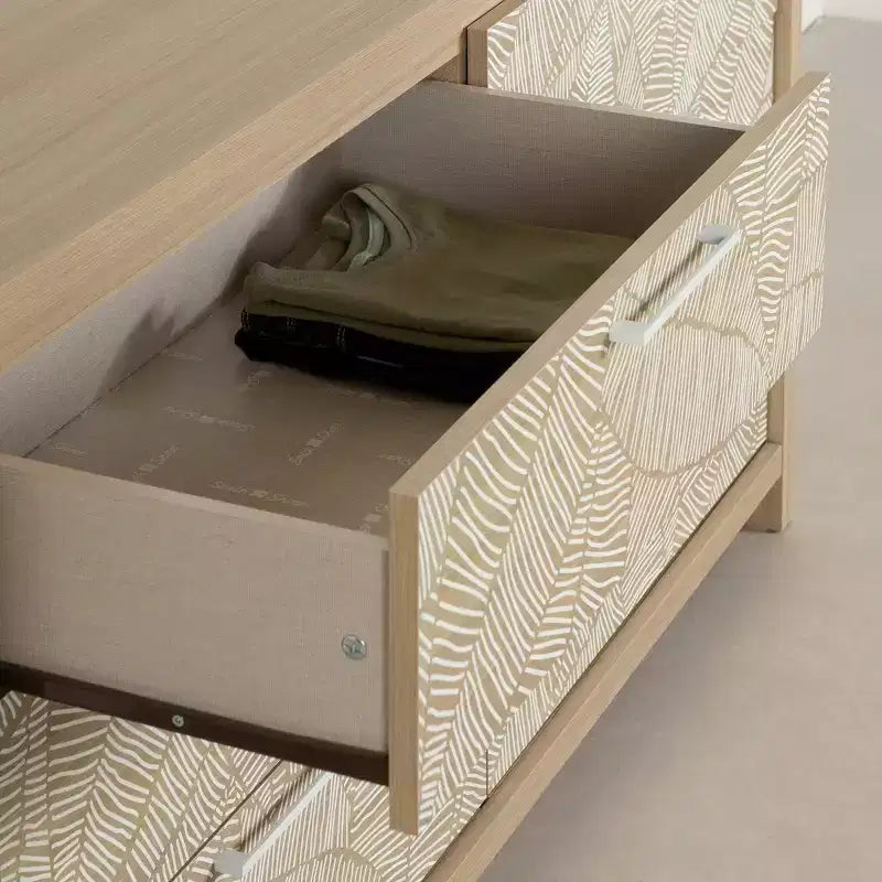 Commode double South Shore Orme doux/Blanc : Commode horizontale à 6 tiroirs, Quincaillerie anti-basculement, Fini stratifié, Largeur de 58,5 pouces