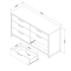 Commode double South Shore Orme doux/Blanc : Commode horizontale à 6 tiroirs, Quincaillerie anti-basculement, Fini stratifié, Largeur de 58,5 pouces