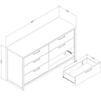Commode double South Shore Orme doux/Blanc : Commode horizontale à 6 tiroirs, Quincaillerie anti-basculement, Fini stratifié, Largeur de 58,5 pouces