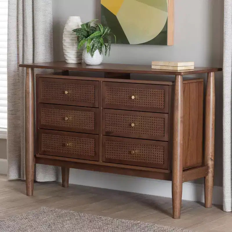 Commode en bois 6 tiroirs Baxton Studio Alyssa, noyer brun