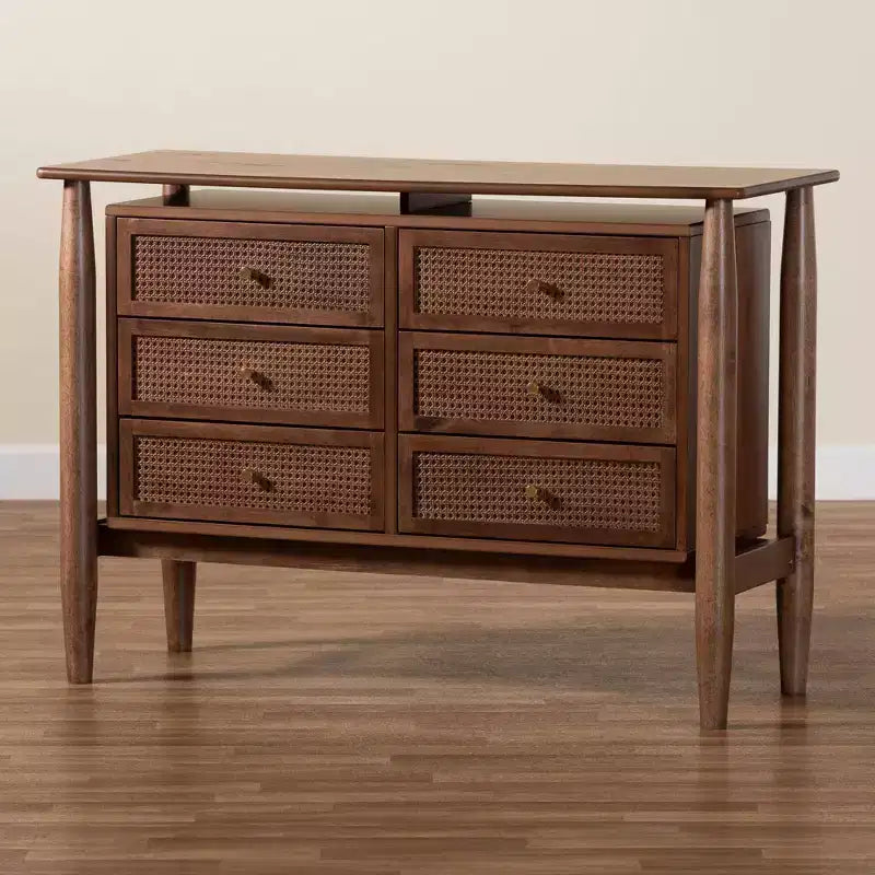 Commode en bois 6 tiroirs Baxton Studio Alyssa, noyer brun