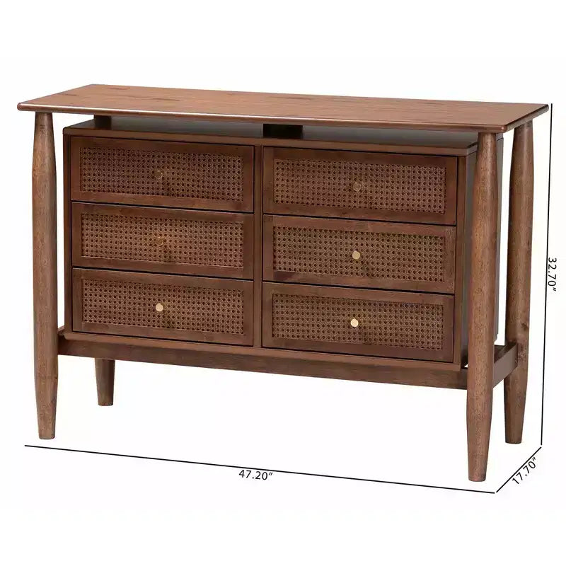 Commode en bois 6 tiroirs Baxton Studio Alyssa, noyer brun