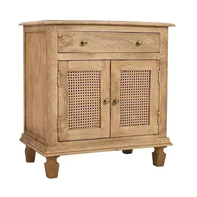 The Urban Port 30" Nightstand Table Rattan Cabinet Doors and Drawer Fronts Sandblasted Brown Mango Wood Brown