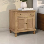 La Table de Chevet Urban Port 30", Portes d'Armoire en Rotin et Façades de Tiroirs en Bois de Mangue Sablé Marron