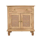 La Table de Chevet Urban Port 30", Portes d'Armoire en Rotin et Façades de Tiroirs en Bois de Mangue Sablé Marron