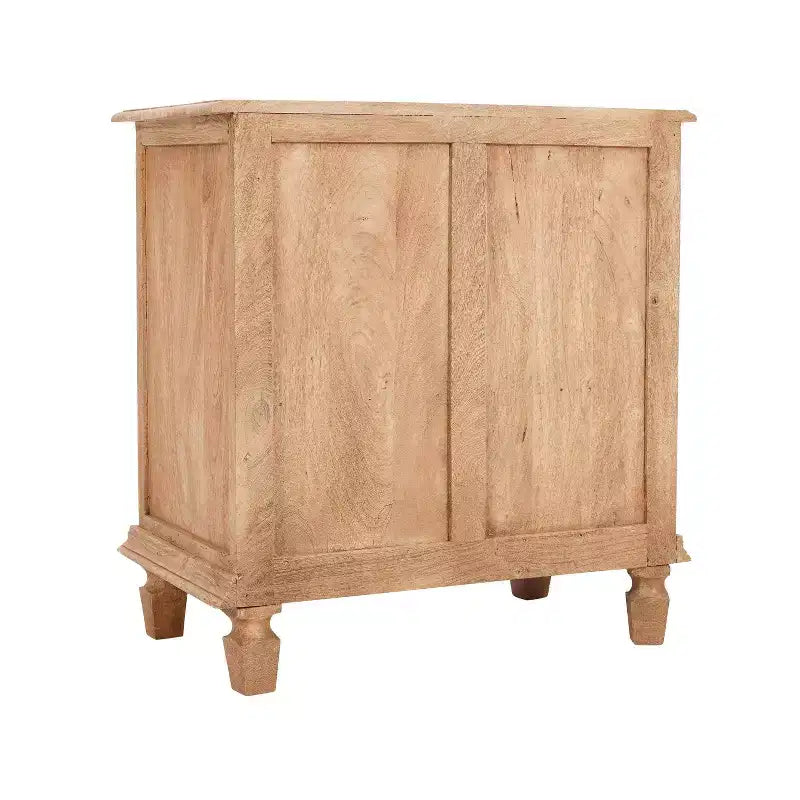 La Table de Chevet Urban Port 30", Portes d'Armoire en Rotin et Façades de Tiroirs en Bois de Mangue Sablé Marron