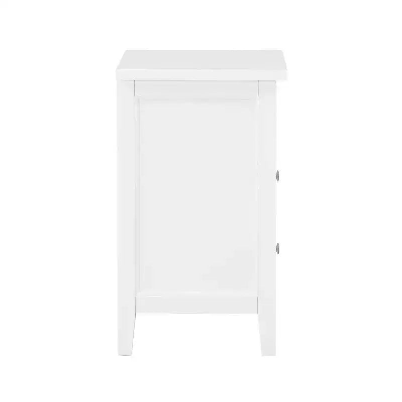 Table de chevet Walker Comfort Pointe blanche : Bois de peuplier, poignées en nickel, glissières métalliques à billes