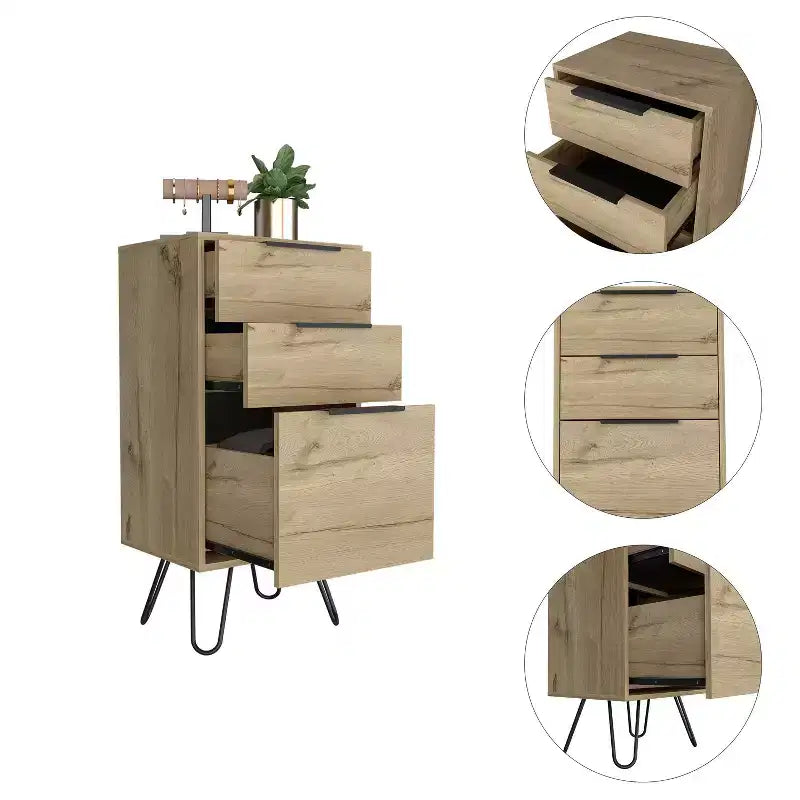 Commode Christiane Beige - Boahaus : Rangement mince et moderne pour chambre à coucher, 3 tiroirs, stratifié de bois