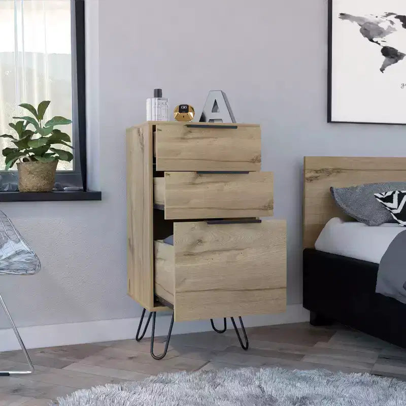 Commode Christiane Beige - Boahaus : Rangement mince et moderne pour chambre à coucher, 3 tiroirs, stratifié de bois