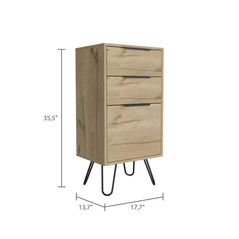 Commode Christiane Beige - Boahaus : Rangement mince et moderne pour chambre à coucher, 3 tiroirs, stratifié de bois