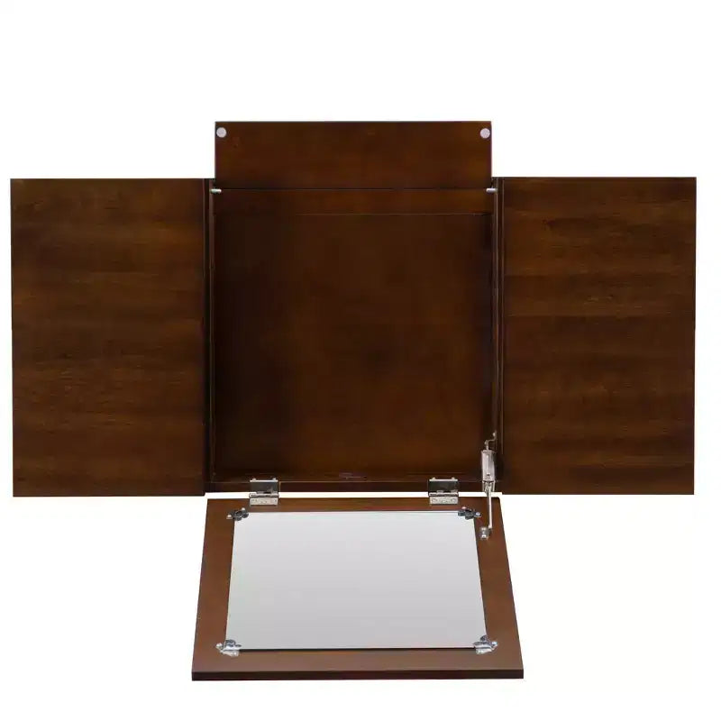 Meuble-lavabo en bois massif Linon Callie avec tabouret : design bohème, miroir rabattable, espace de rangement