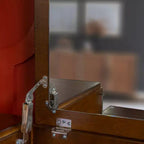 Meuble-lavabo en bois massif Linon Callie avec tabouret : design bohème, miroir rabattable, espace de rangement