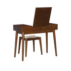 Meuble-lavabo en bois massif Linon Callie avec tabouret : design bohème, miroir rabattable, espace de rangement