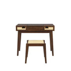 Meuble-lavabo en bois massif Linon Callie avec tabouret : design bohème, miroir rabattable, espace de rangement