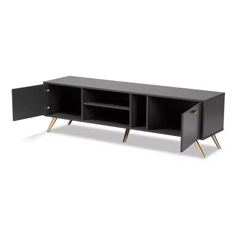 Kelson Wood TV Stand for TVs up to 55" Dark Gray/Gold - Baxton Studio: Modern Console with Storage
