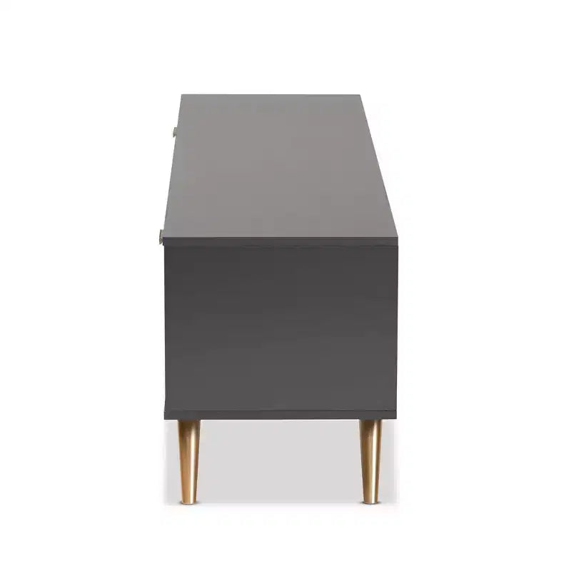 Meuble TV Kelson en bois pour téléviseurs jusqu'à 55" gris foncé/or - Baxton Studio : Console moderne avec rangement