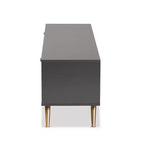 Meuble TV Kelson en bois pour téléviseurs jusqu'à 55" gris foncé/or - Baxton Studio : Console moderne avec rangement