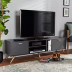 Meuble TV Kelson en bois pour téléviseurs jusqu'à 55" gris foncé/or - Baxton Studio : Console moderne avec rangement
