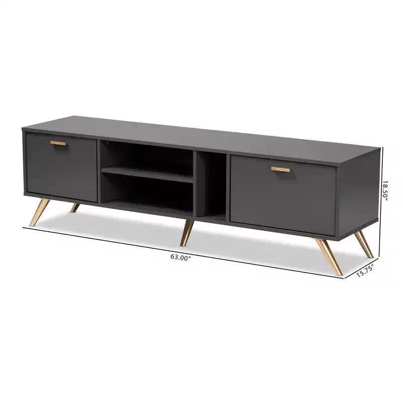 Meuble TV Kelson en bois pour téléviseurs jusqu'à 55" gris foncé/or - Baxton Studio : Console moderne avec rangement