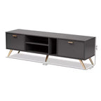 Meuble TV Kelson en bois pour téléviseurs jusqu'à 55" gris foncé/or - Baxton Studio : Console moderne avec rangement