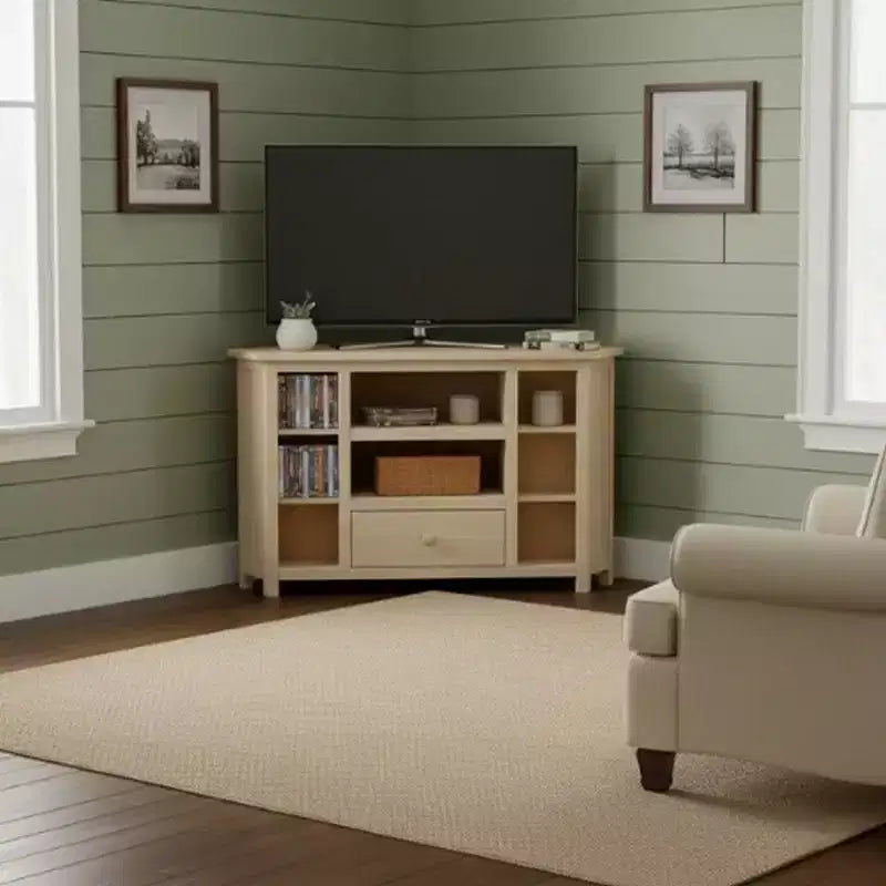 Meuble TV d'angle pour téléviseurs jusqu'à 42" marron clair : Console multimédia en bois massif - International Concepts