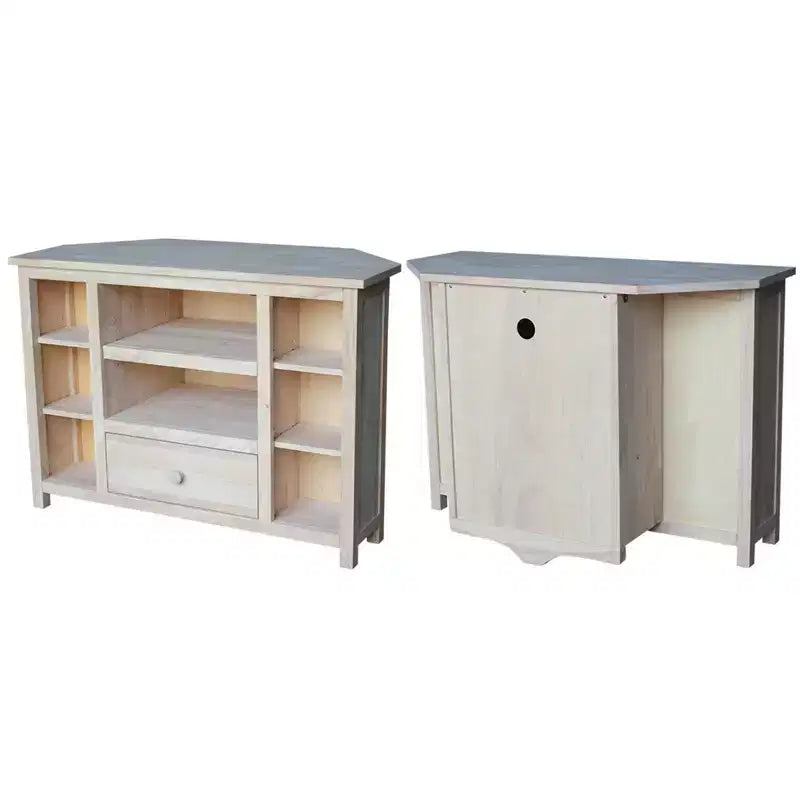 Meuble TV d'angle pour téléviseurs jusqu'à 42" marron clair : Console multimédia en bois massif - International Concepts
