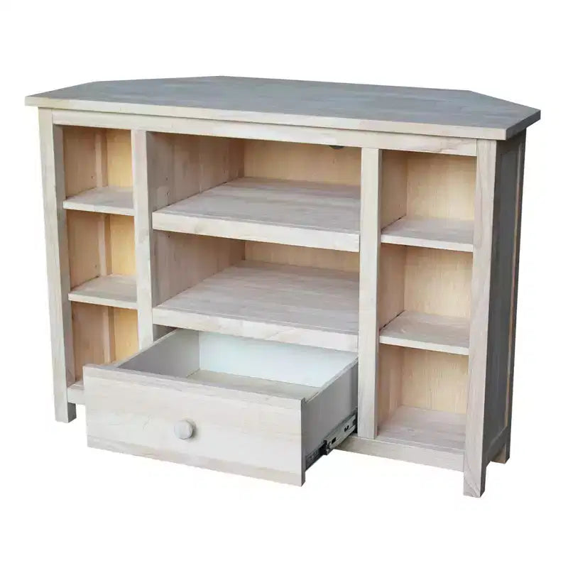 Meuble TV d'angle pour téléviseurs jusqu'à 42" marron clair : Console multimédia en bois massif - International Concepts