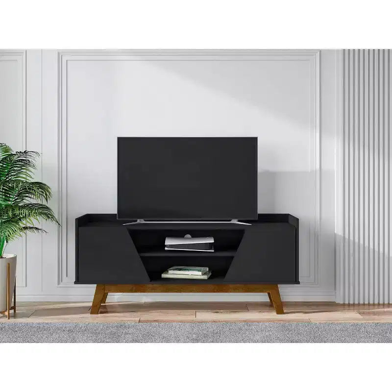 Meuble TV Marcus mi-siècle moderne 4 étagères pour téléviseurs jusqu'à 55 po : console média, gestion des câbles – Manhattan Comfort