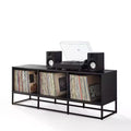 Crosley 60" Enzo Large Record Storage Media Console Black: Modern Industrial Style, Melamine Veneer, Steel Legs