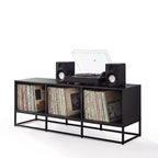 Crosley 60" Enzo Large Record Storage Media Console Black: Modern Industrial Style, Melamine Veneer, Steel Legs